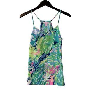 Lilly Pulitzer Silk Sleeveless Tank Top Size XS Racerback Green Floral Tropical